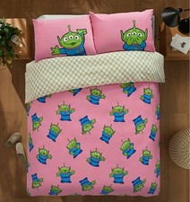 Disney Pixar Toy Story Aliens Double Duvet Cover Set Pink And Green Brand New