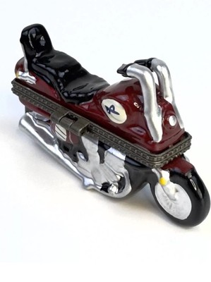 Porcelain Hinged Lid Trinket Box Red MOTORCYCLE CHOPPER