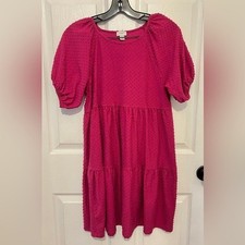 J. CREW Women’s Pink Textured Puff Sleeve Tiered Dress Size S