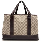Sac fourre tout Gucci d'occasion GG Supreme cuir logo tressé marron authentique Japon