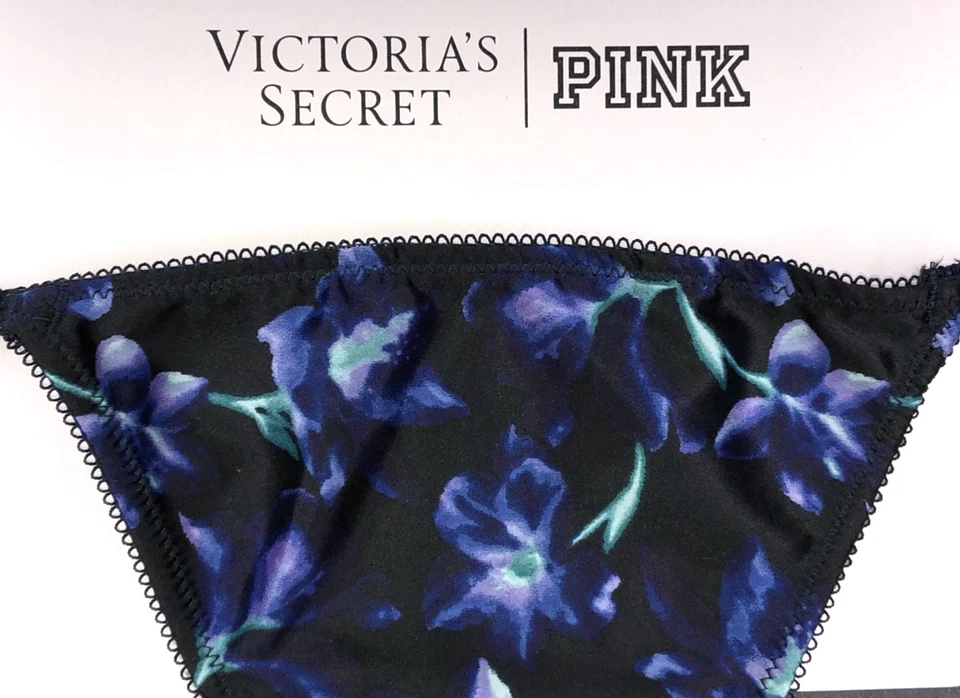 Calcinha Victoria's Secret muito sexy nova com etiquetas GG azul floral cetim corda V renda - Imagem 4 de 4