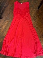 Vintage Adonna Red Long Lace Nightgown Sleeveless Slip Dress Size