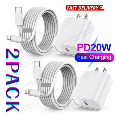 2 Pack 20W Fast Charger For iPhone 14 13 12 11 Pro Max XR USB-C Adapter PD Cable