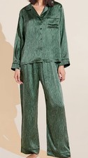Eberjey 100 Silk Long Sleeve Pajama Set Green L