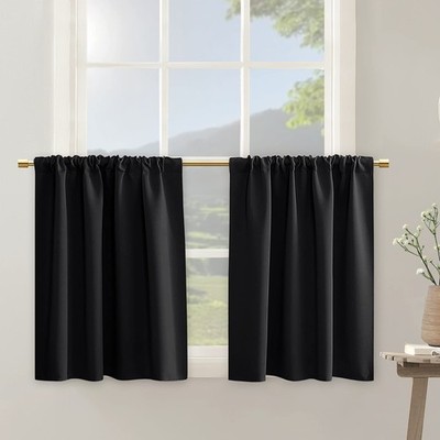RV Camper Curtains Travel Trailer Black Cafe Tier Short Blackout Set 2-Panel