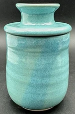 Earth & Fire Handmade Pottery Butter Bell Keeper Crock Blue Glaze 1995