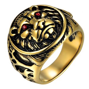 Authentic Mens Lion King Punk Ring Biker Gold Plated Band US Size 7-13