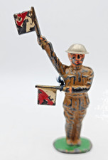 Barclay Manoil Soldier with Signal Flags. Tin Helmet b6