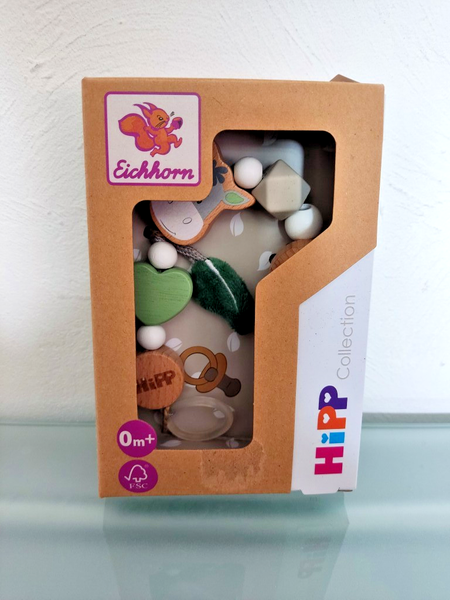 Eichhorn Baby Hipp Schnullerkette Esel Holz Silikon 0+ Monate OVP NEU-image