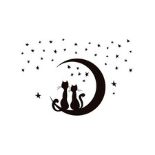 Zwei Katzen sitzen auf Mond genießen Sterne Wandaufkleber abnehmbar DIY Wandbilder Wand