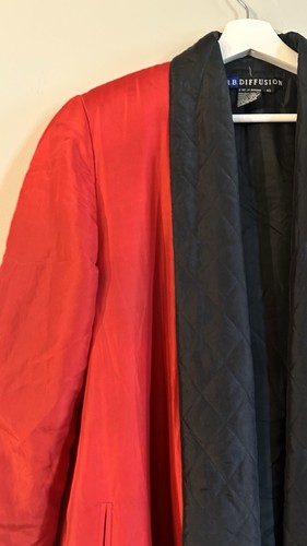 IB DIFFUSION Vintage Women Silk Open Jacket Red Black Small Classic Elegant - Picture 5 of 20