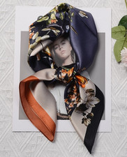 100 Mulberry Silk Bandanna Scarf Shawl Kerchief Square ear print 68X68cm Wrap