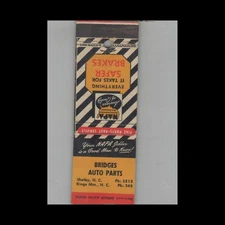 Matchbook Cover Napa Auto Parts Bridges Auto Parts King Mountain NC