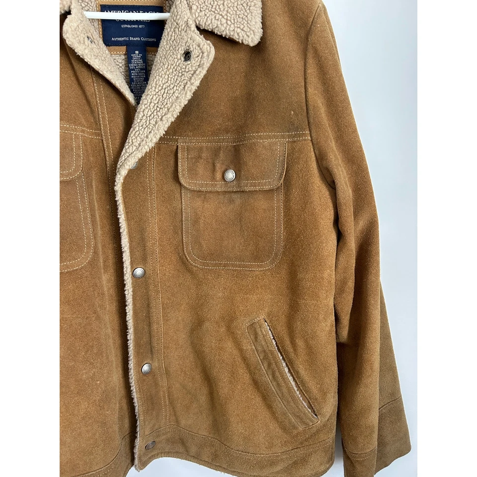 Vintage American Eagle Suede Leather Sherpa Jacket - Small - Image 4 of 4
