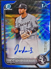 2022 Bowman Draft Chrome 1st Blue Wave Refractor AUTO /150 Jordan Sprinkle