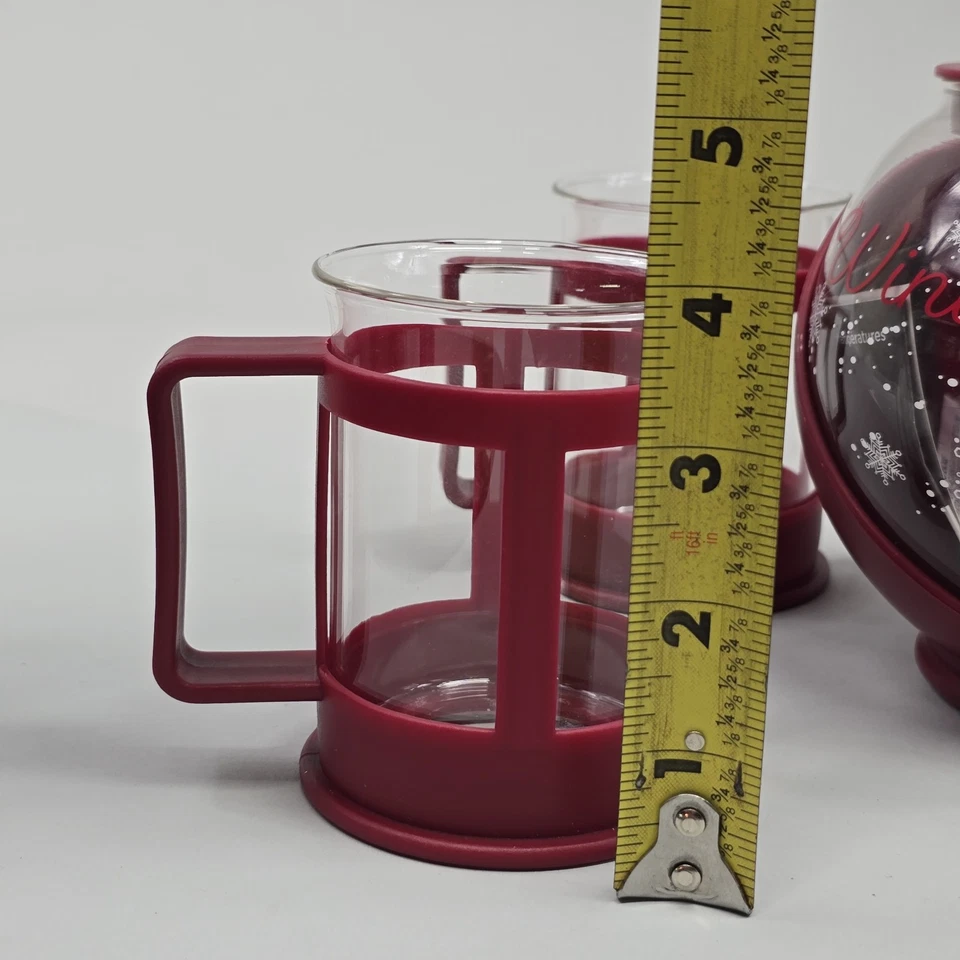 Red Winter Wonderland Half Moon Teapot Set with 4 Tea Cups Removable Filter - Image 4 of 4