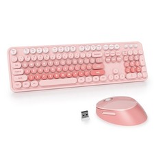 Pink Wireless Keyboard and Mouse Combo Retro Typewriter 2.4GHz Full-Size Set