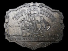 LH29106 VINTAGE 1970s ***GOLD DEALERS*** LIVINGSTON WELLS & CO. BELT BUCKLE
