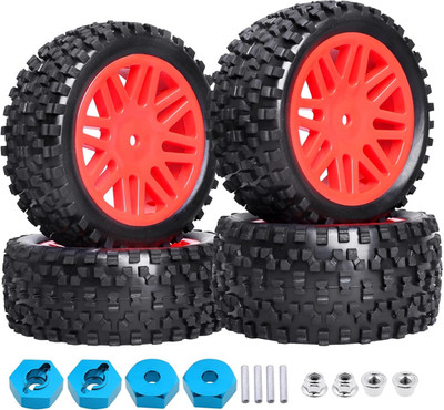 12Mm Hex RC 1/10 Buggy Wheels and Tires Set Height 3.46''(88Mm) for Redcat Shock