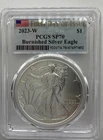 2023-W Burnished $1 American Silver Eagle PCGS SP70 FS Flag Label
