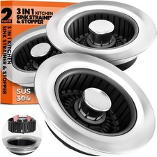 Sink Drain Strainer - Sink Stopper, 3-in-1 Kitchen Stainless Steel Drain Plug...