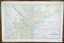 Vintage 1889 PHILADELPHIA PENNSYLVANIA Map 22"x14" ~ Old Antique Original TACONY