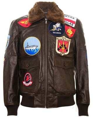 Men's Topgun Brown Leather Jacket Tom Cruise Sheepskin Collar Maverick A2 Bomber