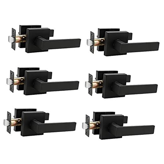 | Matte Black Passage Levers for Hall and Closet, Square Heavy Duty 6 Pack