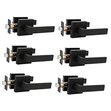 | Matte Black Passage Levers for Hall and Closet, Square Heavy Duty 6 Pack