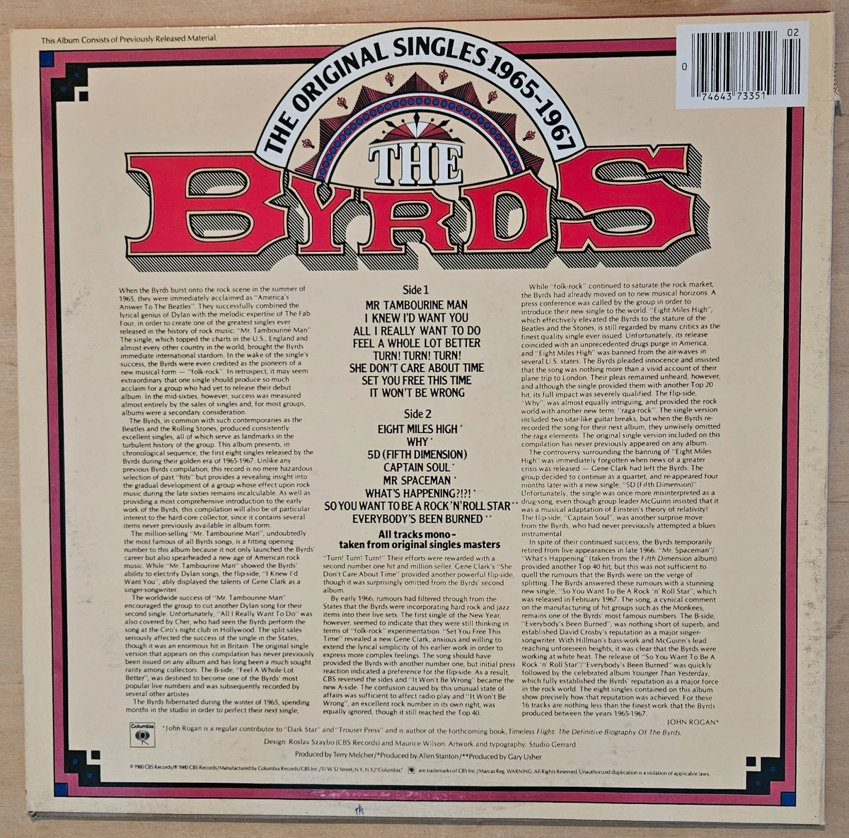 Byrds - The Original Singles 1965-1967, Vinyl LP, Columbia PC 37335, 1980.