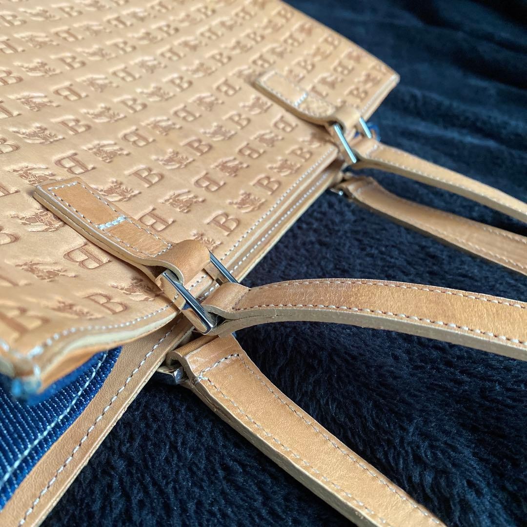 Burberry Blue Label Tote Bag Leather Denim Logo Embossed Handbag Black New thumbnail 15