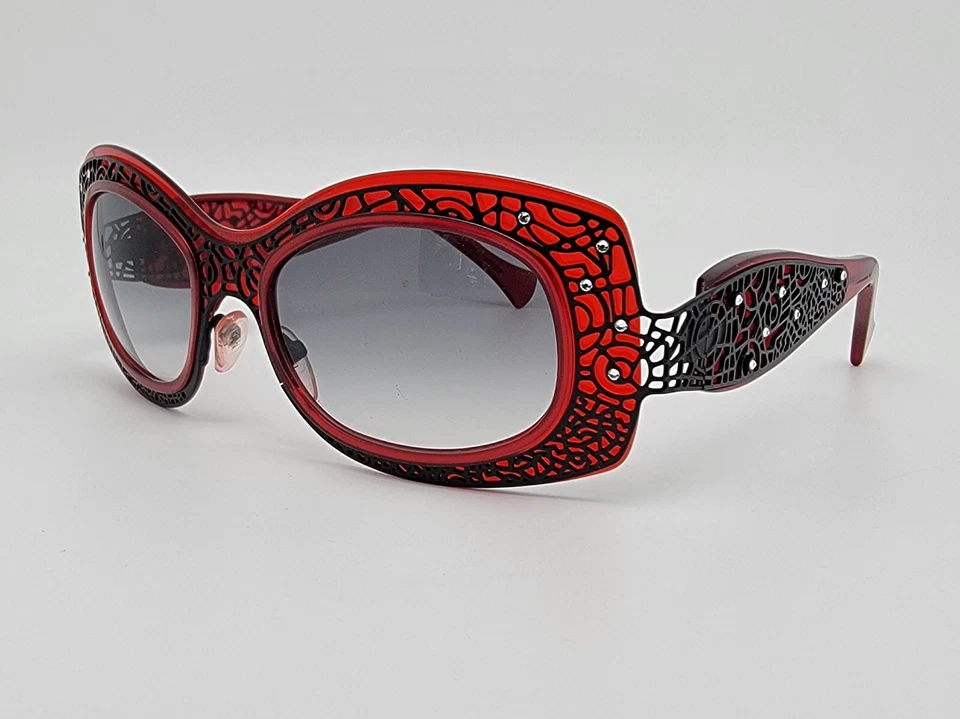 Jean Lafont Louxor 100 Red Black Frame Black Gradient Lens Sunglasses w/ Case - Image 3 of 4