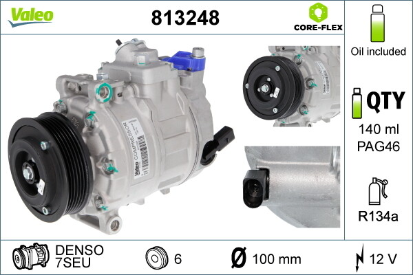 Compresseur de climatisation Valeo 813248 pour système de climatisation voiture 12V