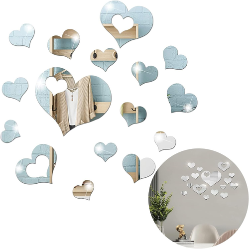 16 Pezzi Specchio Da Parete a Cuore Specchio Wall Stickers Home Decoration Amore - Foto 9 di 12
