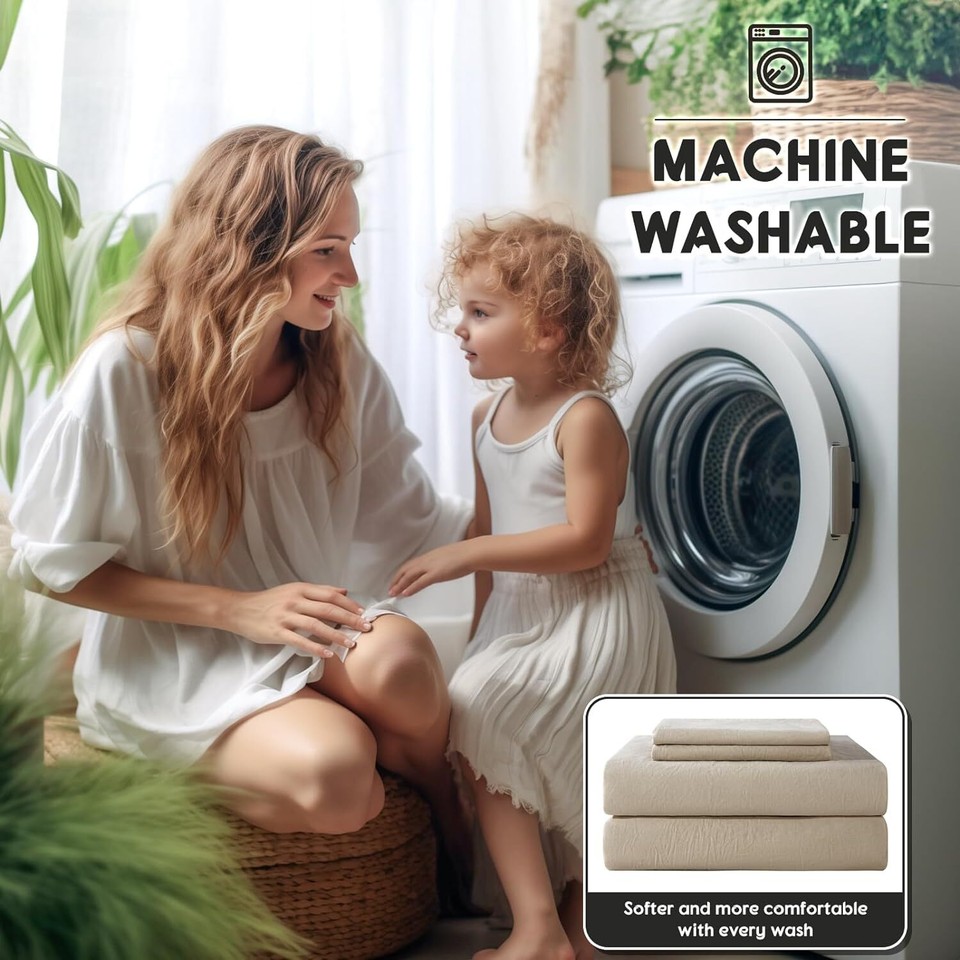 100 French Pure Linen Sheets,Breathable Durable Line Sheets(Natural