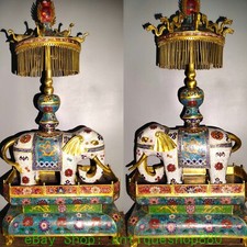 51'' Old China Bronze Cloisonne Enamel Gold Fengshui Elephant Animal Statue Pair
