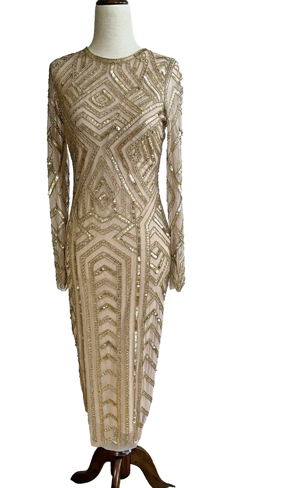 Gianni Bini Women's Formal Dress Beaded Sequin Gold Tone Size 4 - Image 2 of 4
