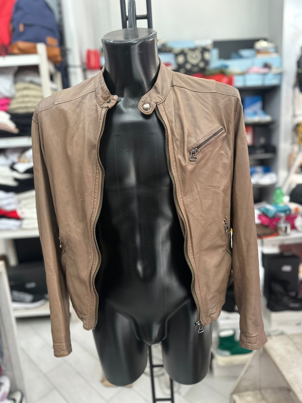 Delan Genuine Brown Leather Jacket for Men Size 46 LLV911