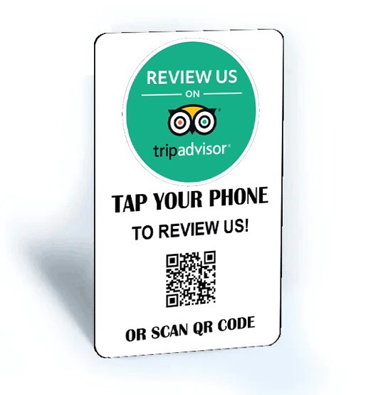Social Media Smart Contactless Sharing Trip Advisor 'Review Us' Card NFC Tap +QR