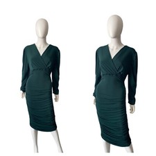 Long Sleeve Ruched Bodycon Midi Dress – Women's Wrap Top Cocktail Party Dress