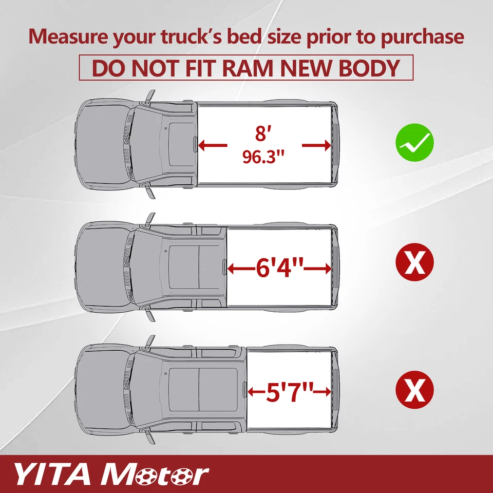 8ft 96" Bed Tonneau Cover Soft Roll Up for 02-24 Dodge Ram 1500 2500 3500 w/ Led - Image 2 of 4