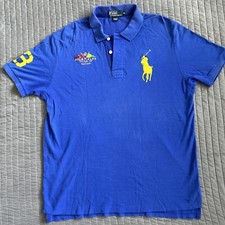 POLO RALPH LAUREN Shirt Mens Large Blue Pique Polo Big Pony RL Yacht Club