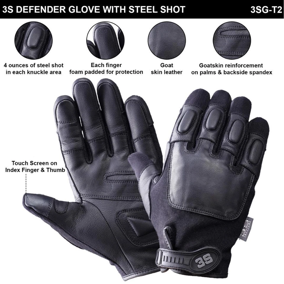 Guantes acolchados de seguridad policial de acero de cuero táctico 3S para motocicleta -T2-3SG Foto 3 de 4