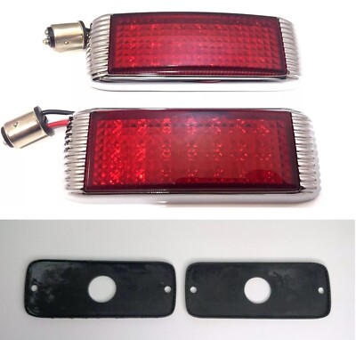 Pair Universal Flush Fit 1941 Ford Style LED Tail Lights Chrome Bezel & Gaskets
