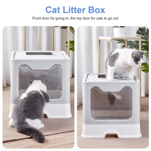 Top Exit Cat Litter Box with Tray Foldable Large Kitty Litter Boxes Toilet Clean - Afbeelding 6 van 12