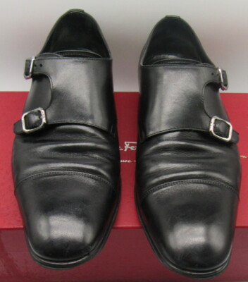 SALVATORE FERRAGAMO black leather Addo Double-Monk-Strap 