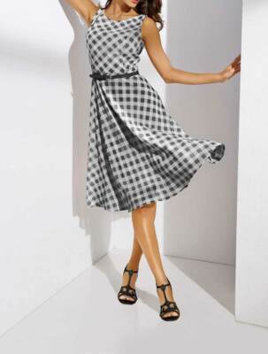 Kleid HEINE Linea Tesini Druck Kleid schwarz weiß Vichy Karo Design Gr 42 44