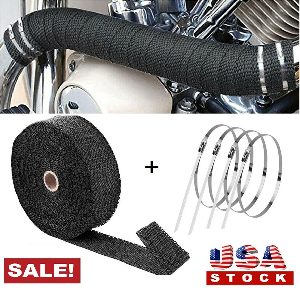 2" Fiberglass Exhaust Header Pipe Heat Wrap 16Ft Insulation Tape + 4 Ties Set US - Image 3 of 4