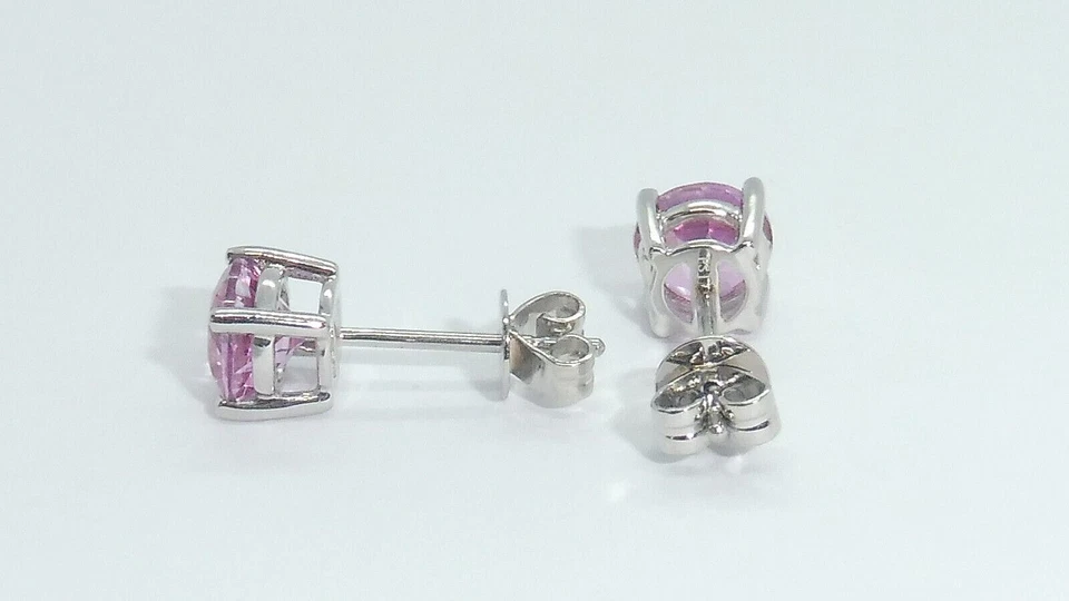 Aretes de topacio rosa de 1,5 quilates de platino 950 macizo hechos a mano con sello para dama Foto 4 de 4