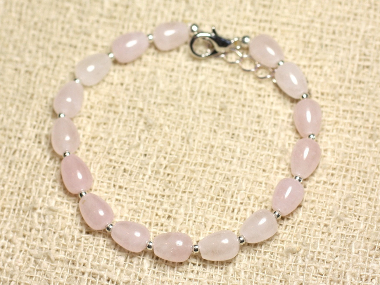 Bracelet en argent 925 et quartz rose véritable avec perles gouttes de 8mm pour femme